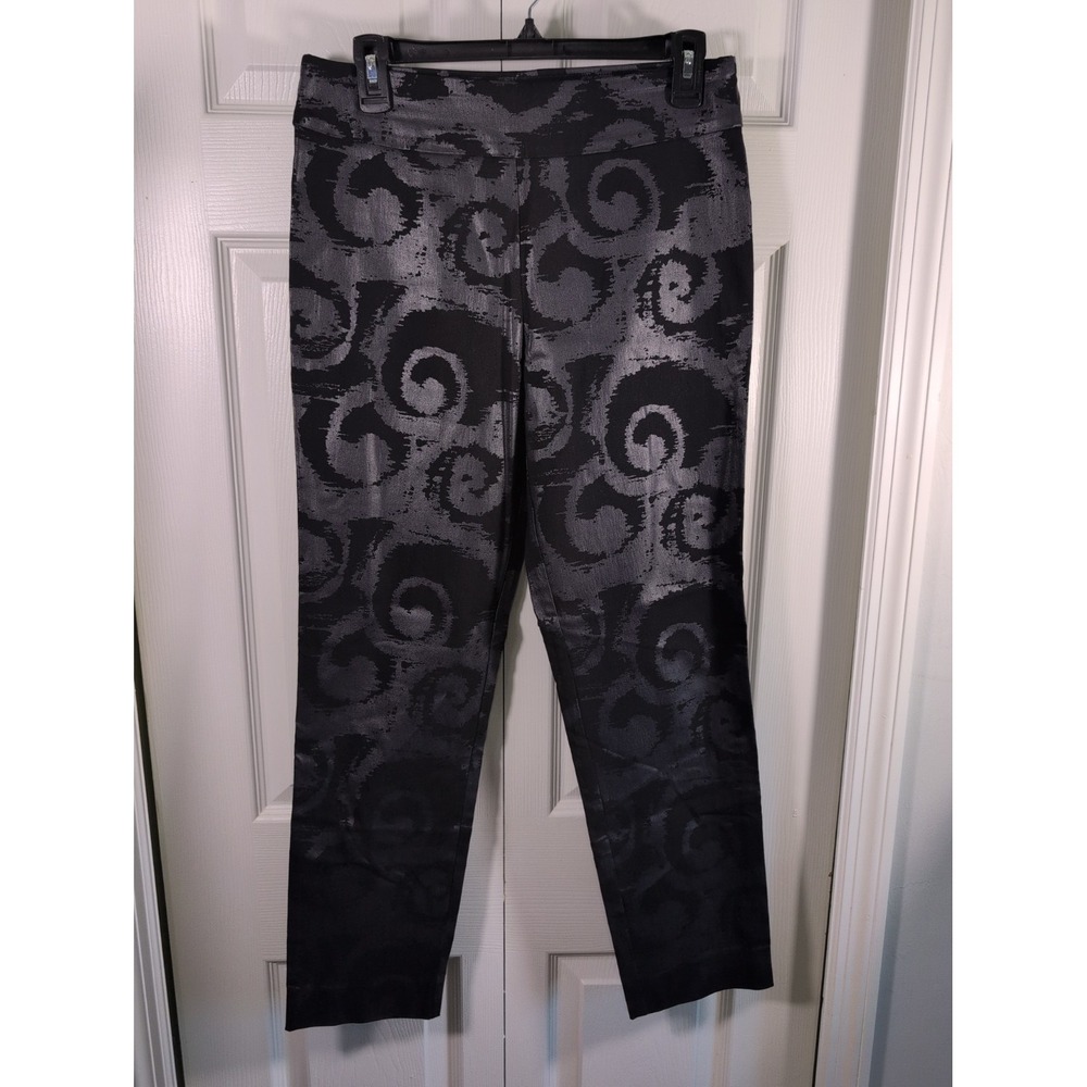 Krazy Larry Black metallic print stretch Pull On pants size 10 Made USA